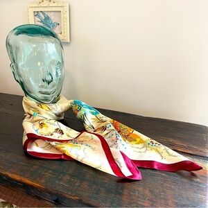 NWT Square Scarf floral scarf cream burgundy turquoise yellow 36" x 70"